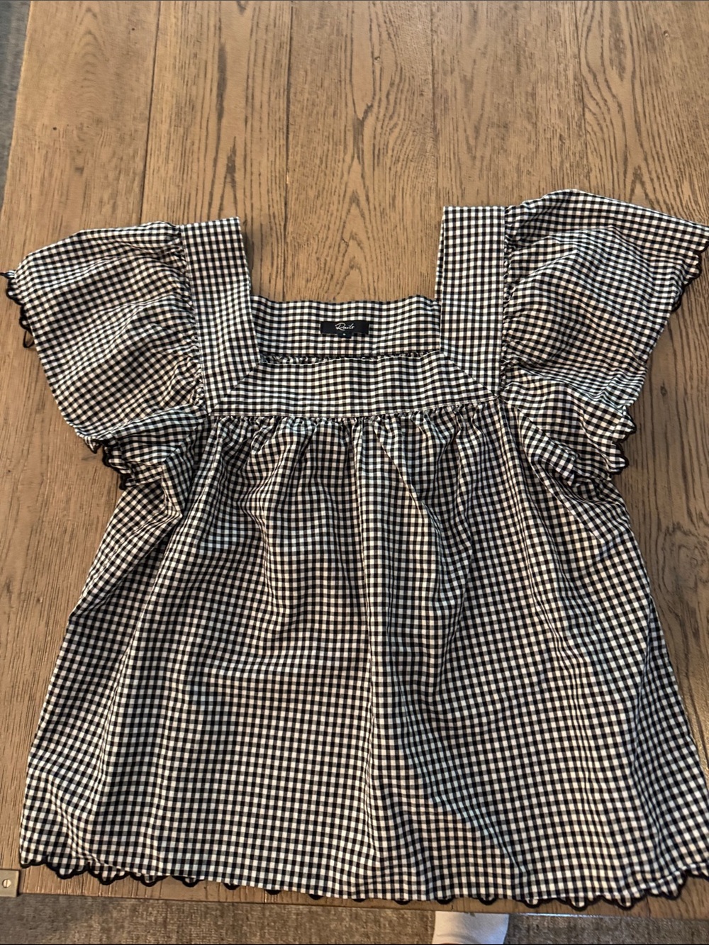 Rails Black and White Gingham Square Neck Top
